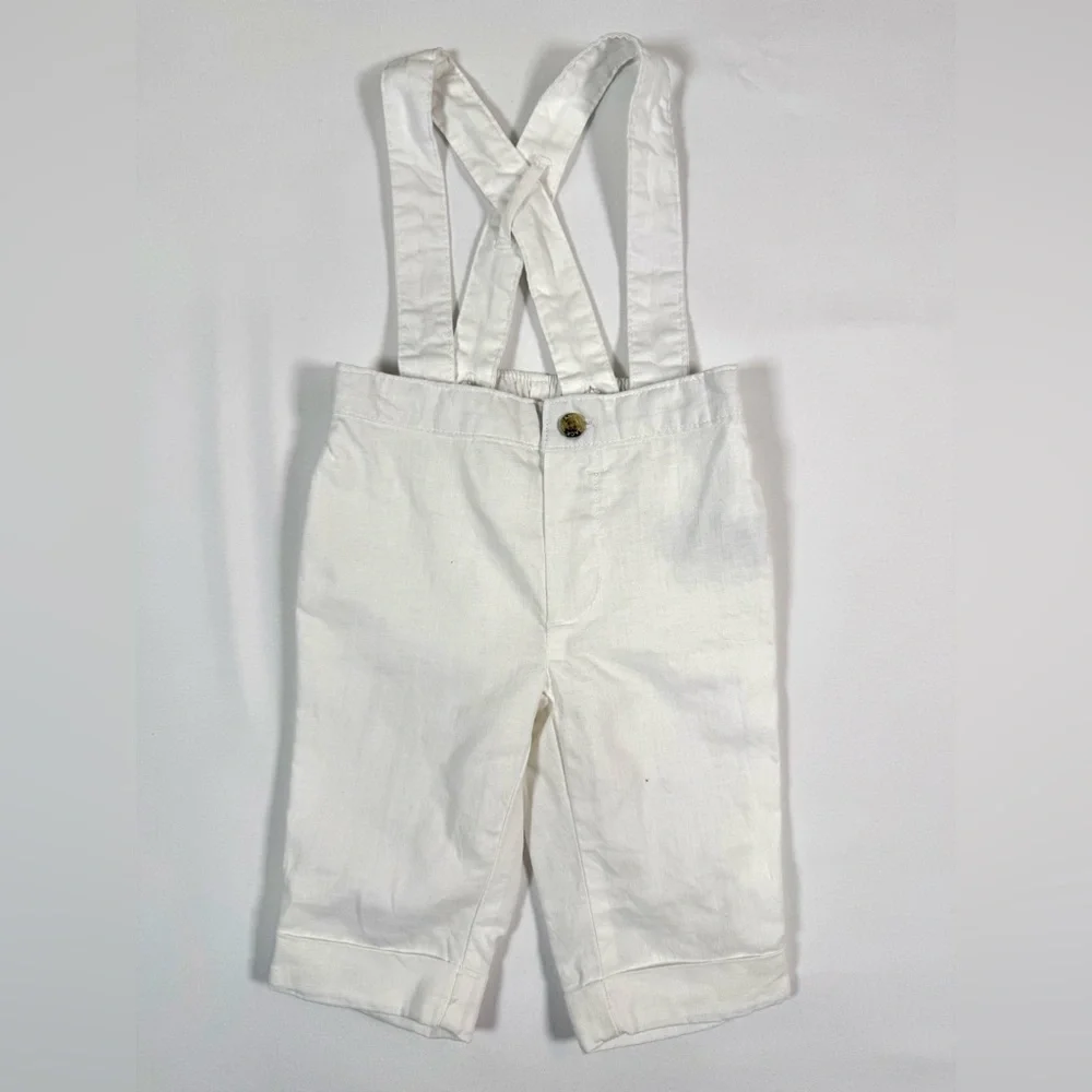 JANIE & JACK Baby Boy‎ White Linen Suspender Pants 0-3m Classic Heirloom Coastal